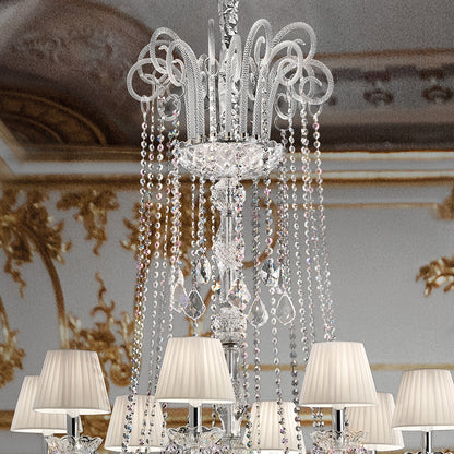 Large Two Tier Crystal Chandelier With Shades