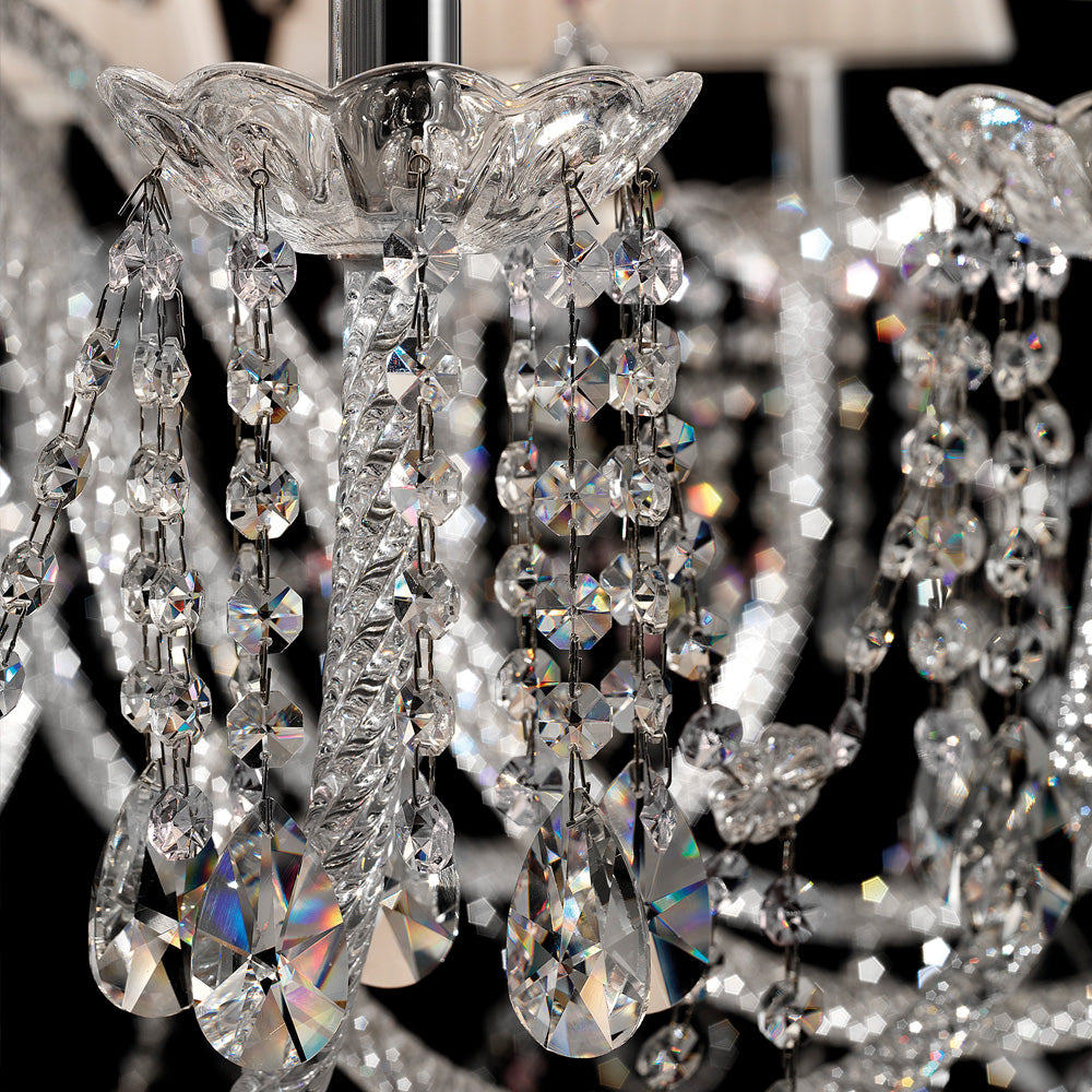 Large Two Tier Crystal Chandelier With Shades