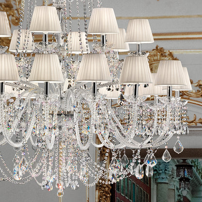 Large Two Tier Crystal Chandelier With Shades