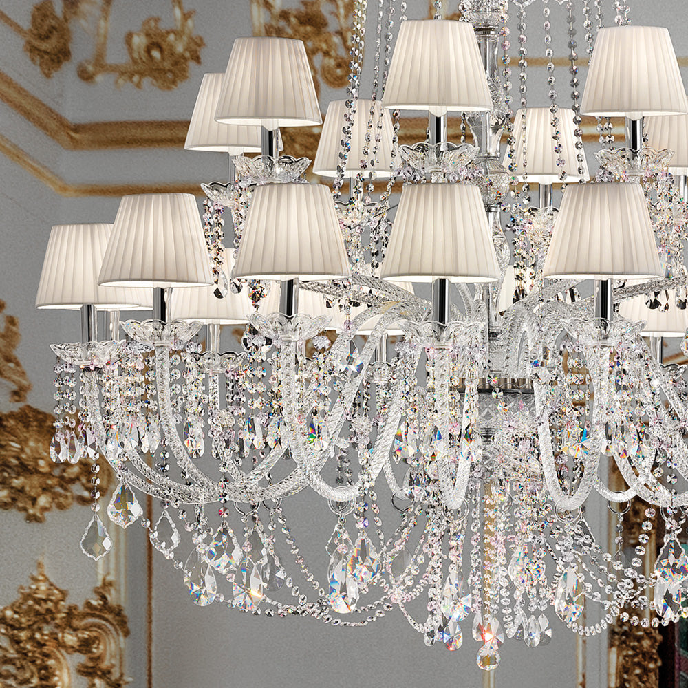 Large Two Tier Crystal Chandelier With Shades