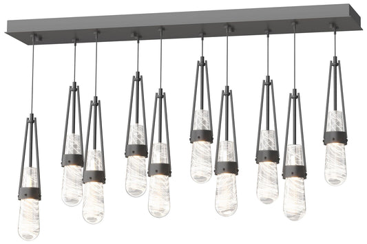 Link 10-Light Blown Rectangular Pendant - Black - Clear - White Threading