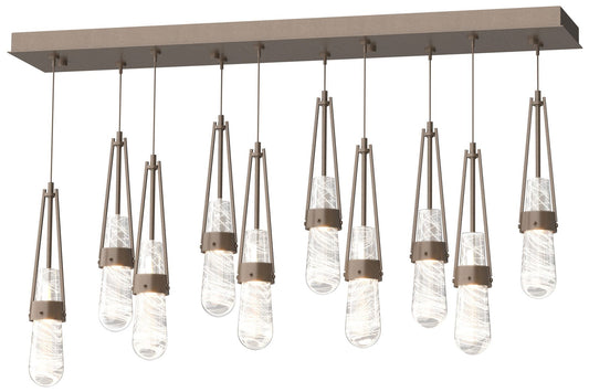 Link 10-Light Blown Rectangular Pendant - Bronze - Clear - White Threading