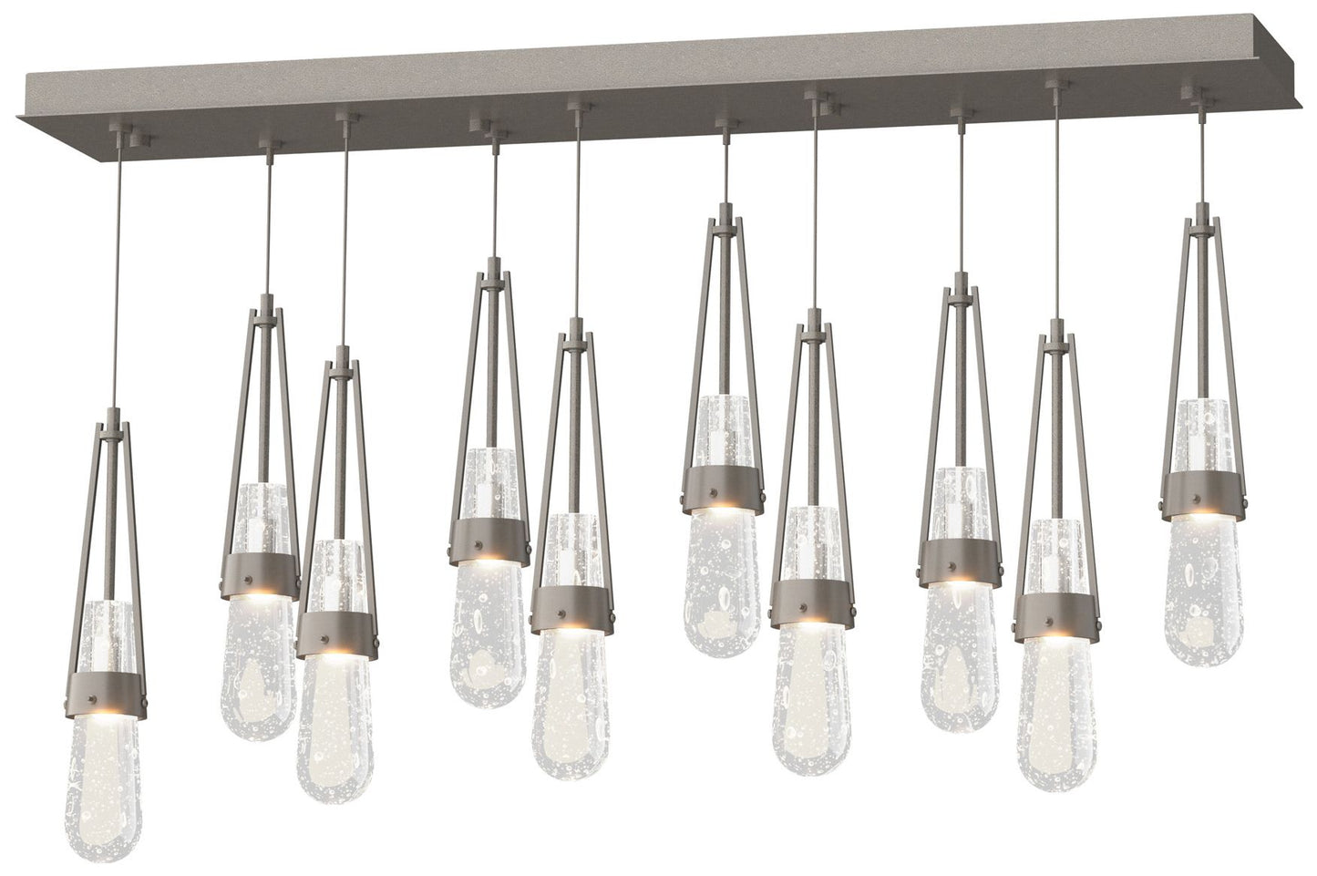 Link 10-Light Blown Rectangular Pendant - Dark Smoke - Clear Bubble