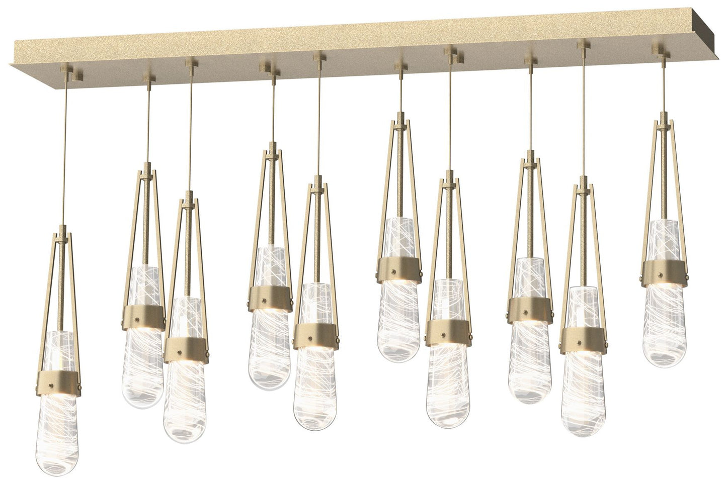 Link 10-Light Blown Rectangular Pendant - Gold - Clear - White Threading