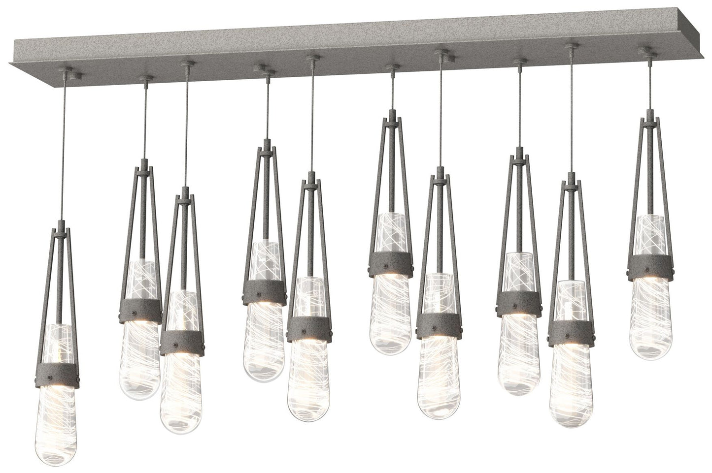 Link 10-Light Blown Rectangular Pendant - Iron - Clear - White Threading