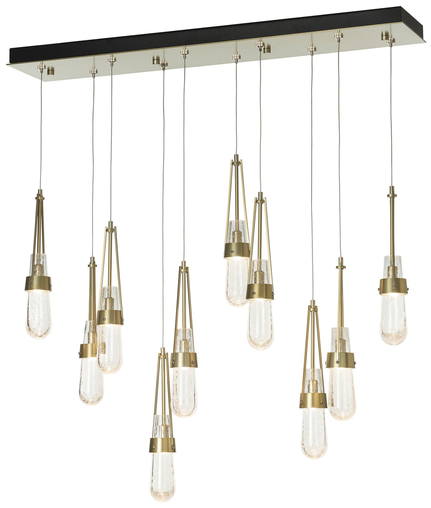 Link 10-Light Rectangular Pendant - Brass - Clear Glass - Standard Height