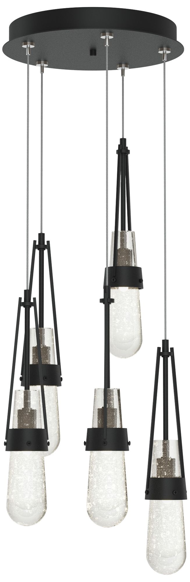 Link 13" Wide 5-Light Black Long Pendant With Clear Bubble Glass Shade