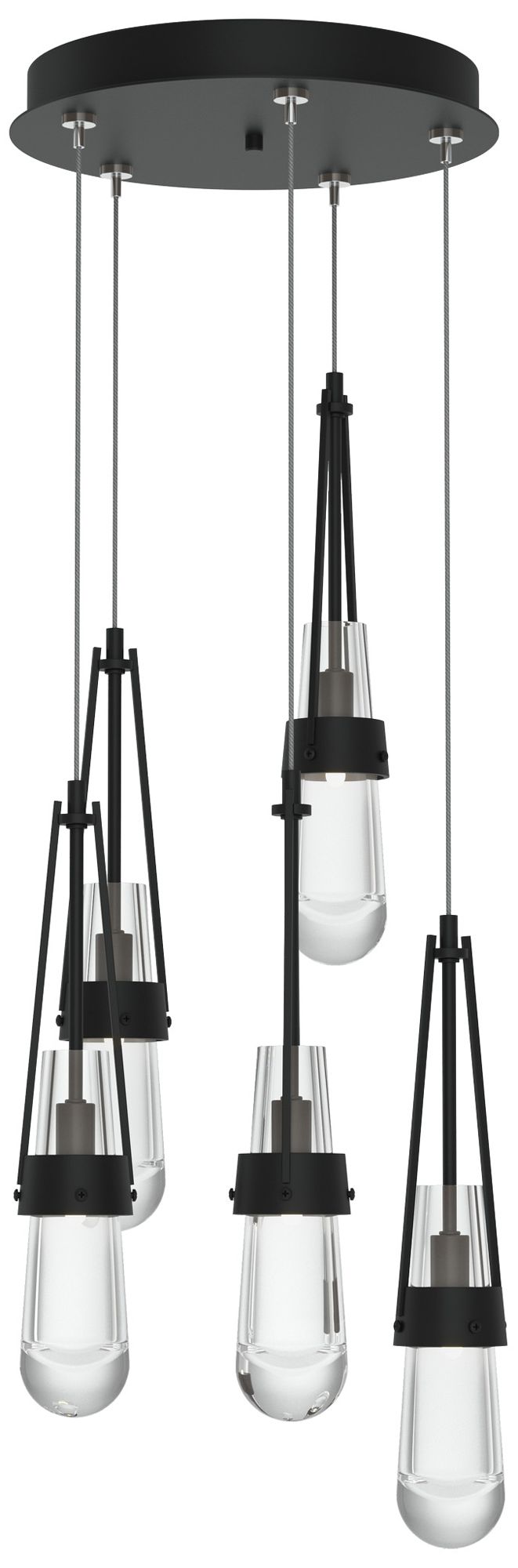 Link 13" Wide 5-Light Black Long Pendant With Clear Glass Shade