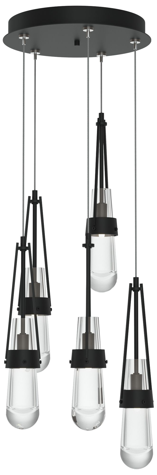 Link 13" Wide 5-Light Black Standard Pendant With Clear Glass Shade