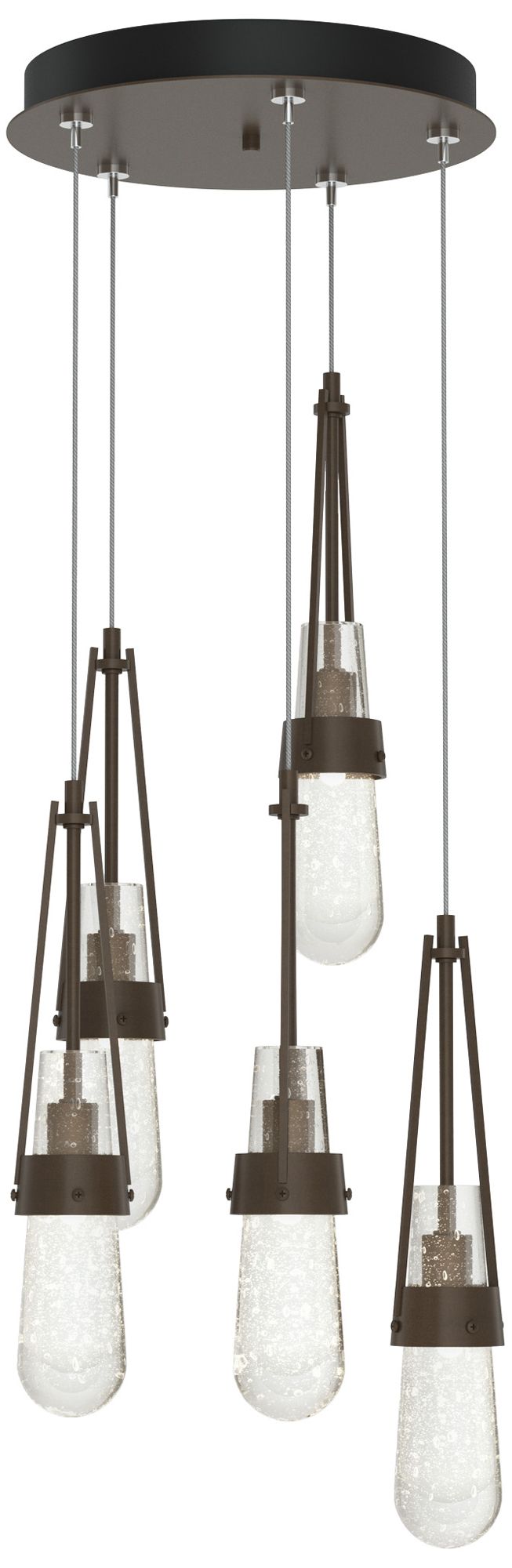 Link 13" Wide 5-Light Bronze Long Pendant With Clear Bubble Glass Shad