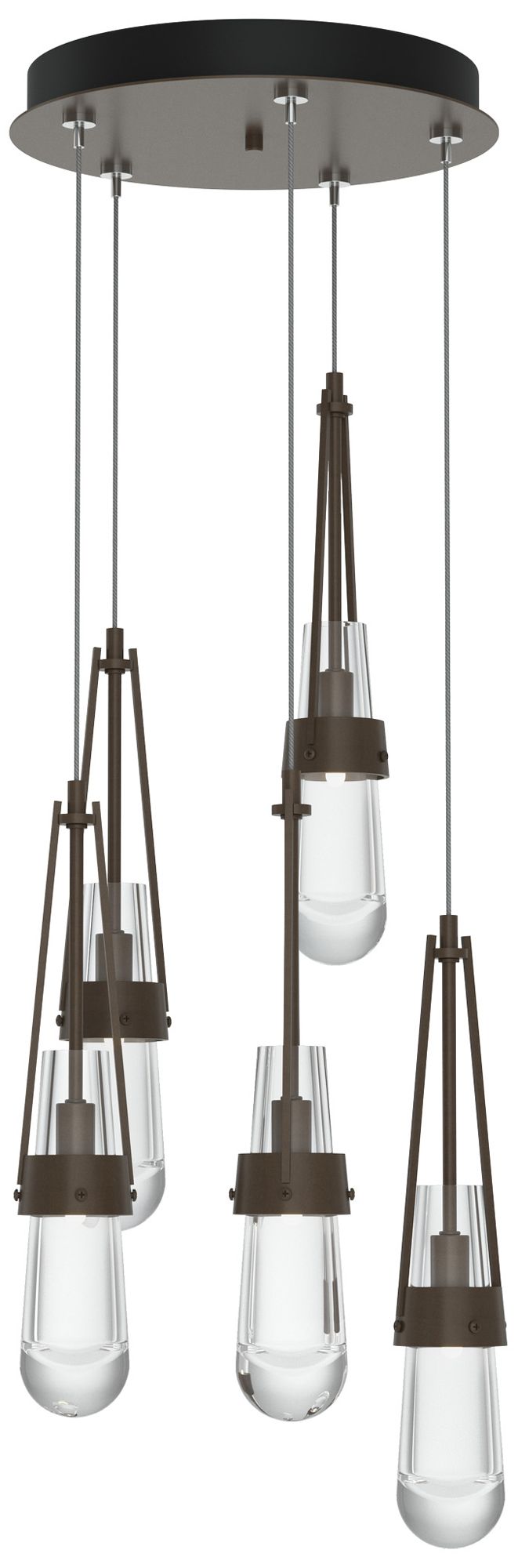 Link 13" Wide 5-Light Bronze Long Pendant With Clear Glass Shade