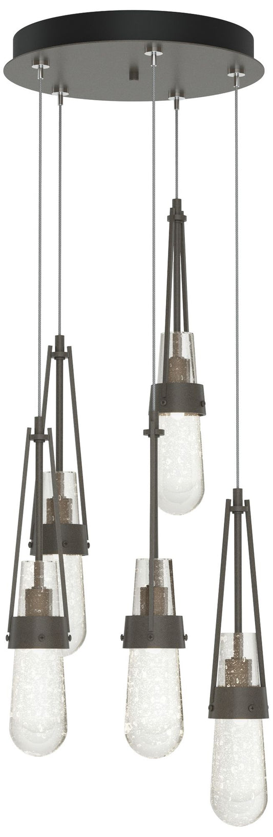 Link 13" Wide 5-Light Dark Smoke Long Pendant With Clear Bubble Glass