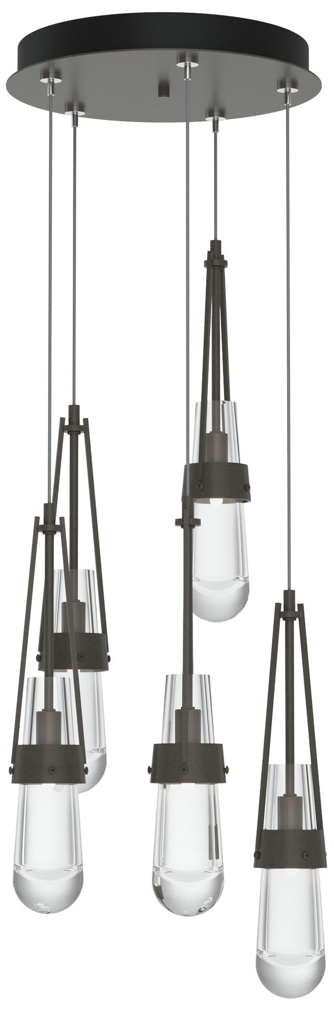 Link 13" Wide 5-Light Dark Smoke Long Pendant With Clear Glass Shade