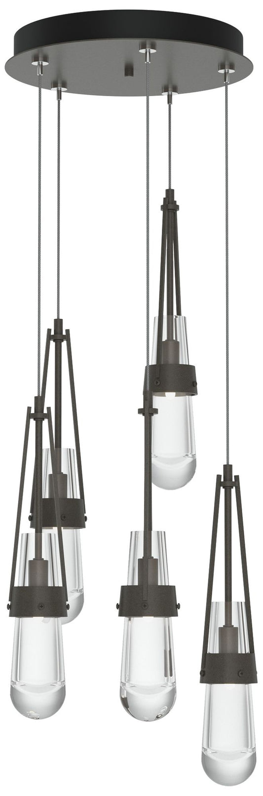 Link 13" Wide 5-Light Dark Smoke Long Pendant With Clear Glass Shade