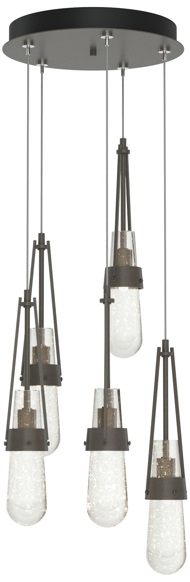 Link 13" Wide 5-Light Dark Smoke Standard Pendant With Bubble Glass Sh