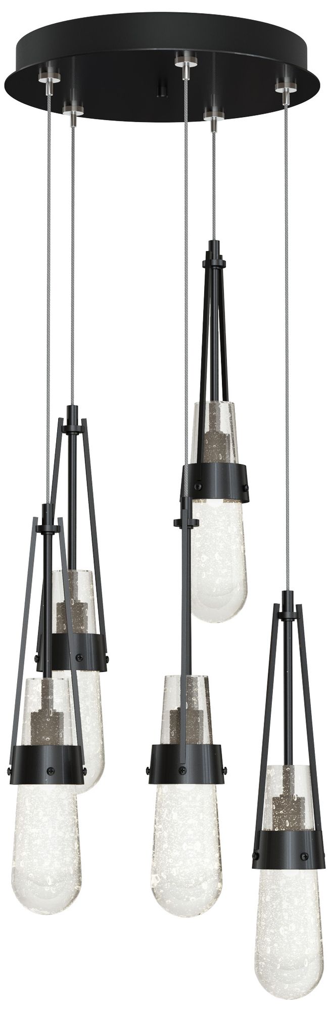 Link 13" Wide 5-Light Ink Long Pendant With Clear Bubble Glass Shade