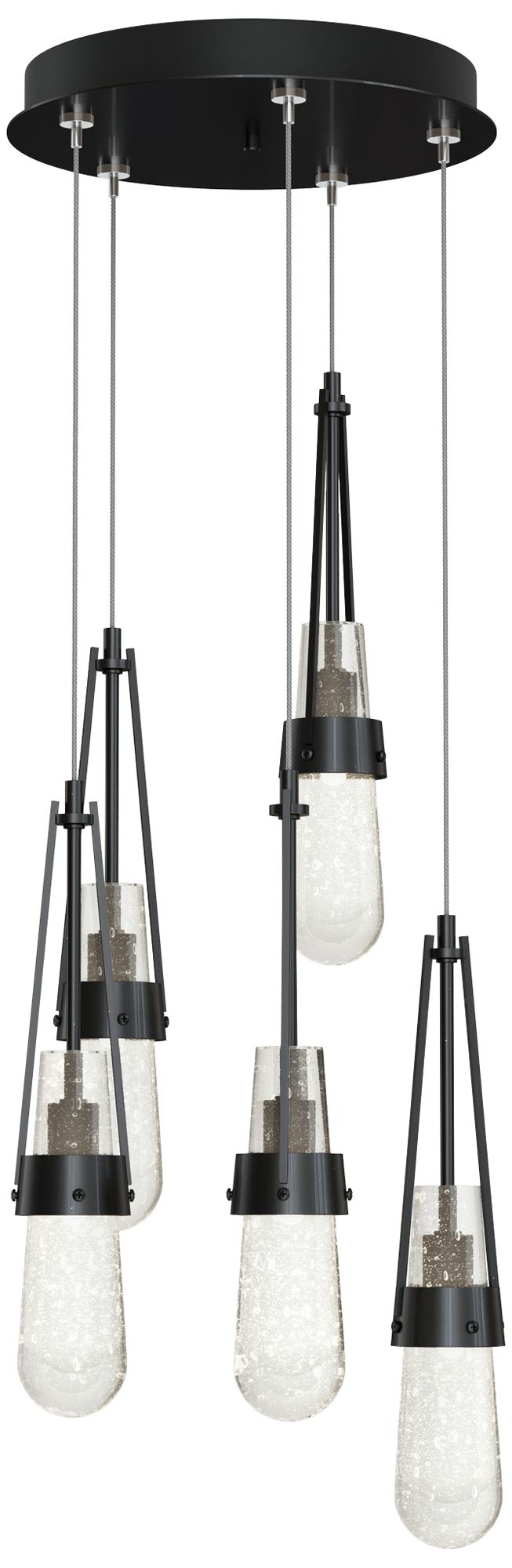 Link 13" Wide 5-Light Ink Standard Pendant With Bubble Glass Shade