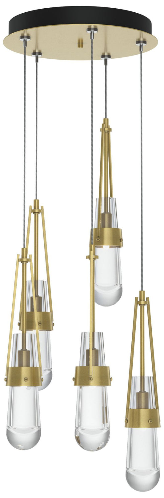 Link 13" Wide 5-Light Modern Brass Long Pendant With Clear Glass Shade