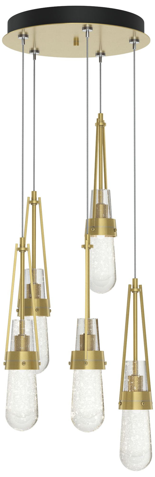 Link 13" Wide 5-Light Modern Brass Standard Pendant With Bubble Glass