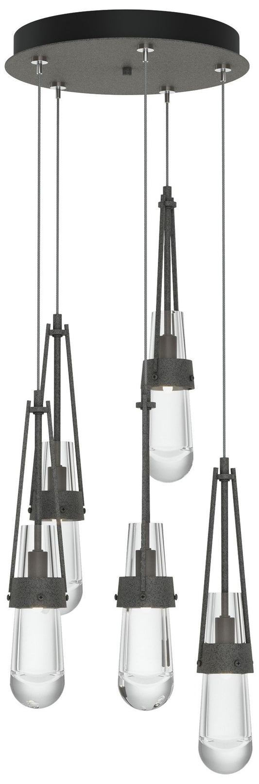 Link 13" Wide 5-Light Natural Iron Long Pendant With Clear Glass Shade