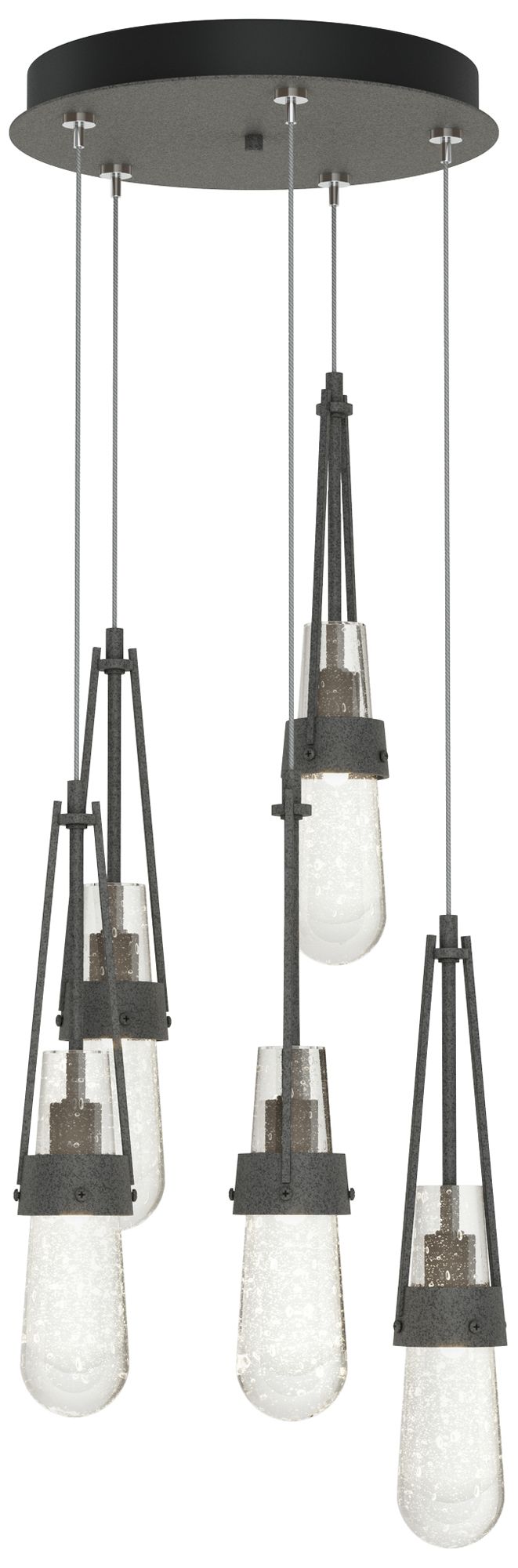 Link 13" Wide 5-Light Natural Iron Standard Pendant With Bubble Glass