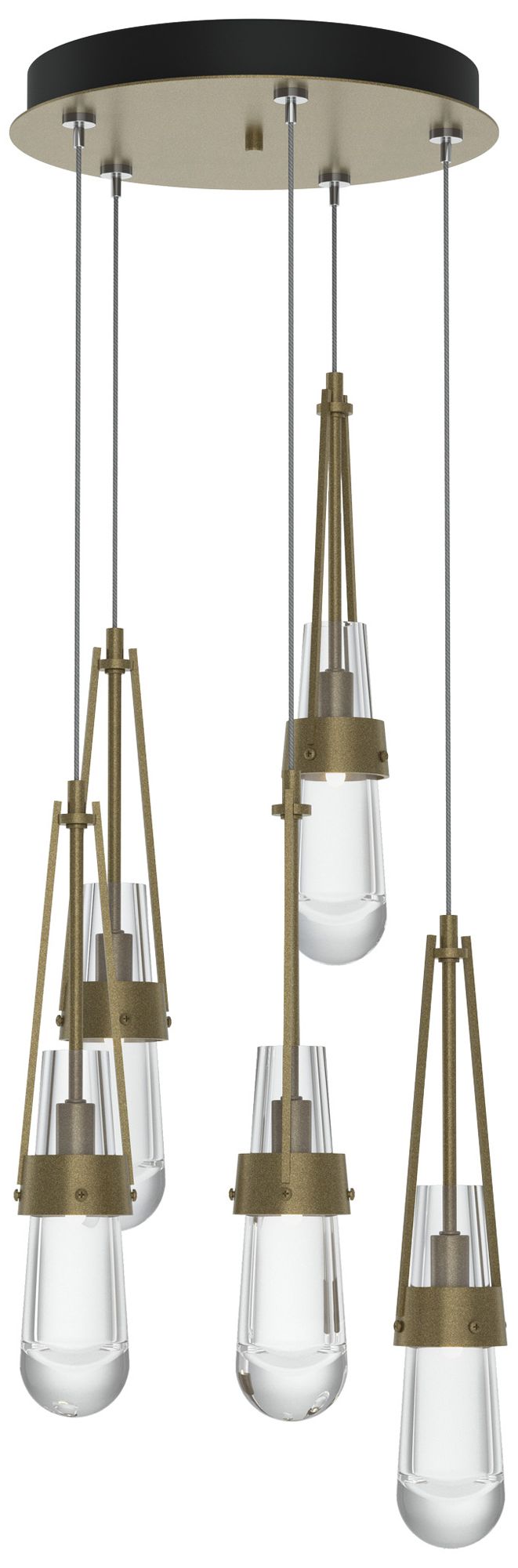 Link 13" Wide 5-Light Soft Gold Long Pendant With Clear Glass Shade