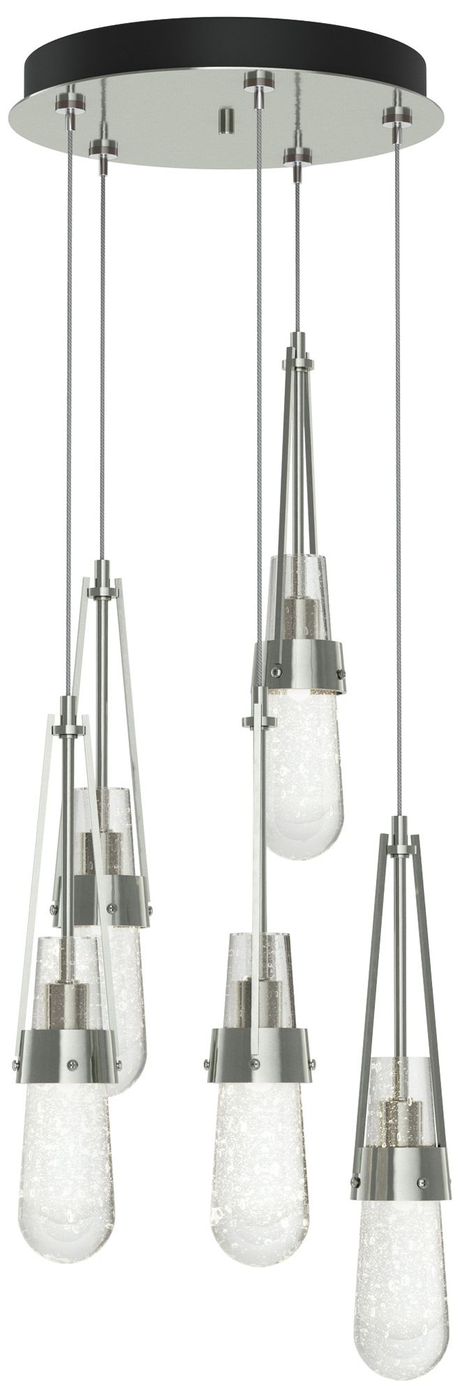 Link 13" Wide 5-Light Sterling Long Pendant With Clear Bubble Glass Sh