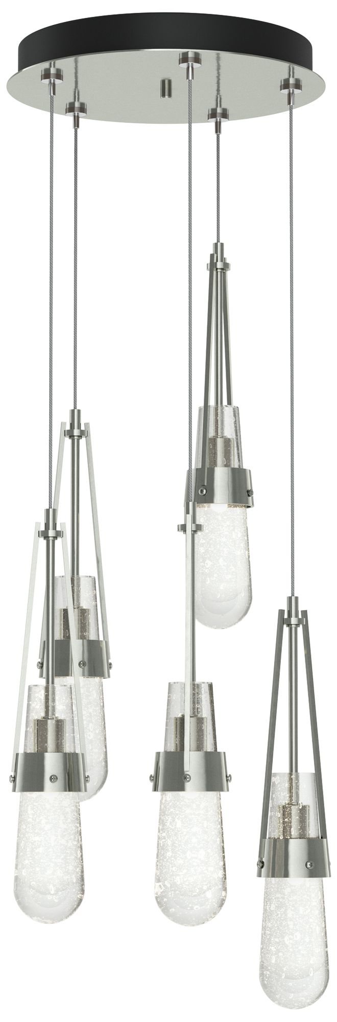 Link 13" Wide 5-Light Sterling Standard Pendant With Bubble Glass Shad