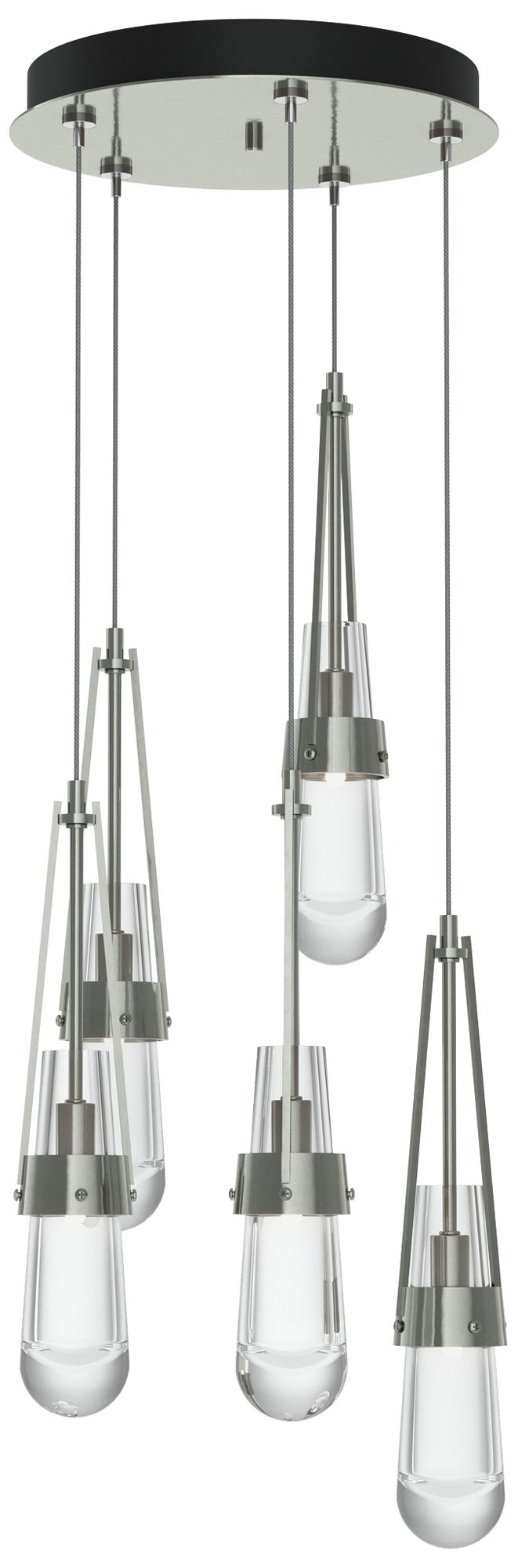 Link 13" Wide 5-Light Sterling Standard Pendant With Clear Glass Shade