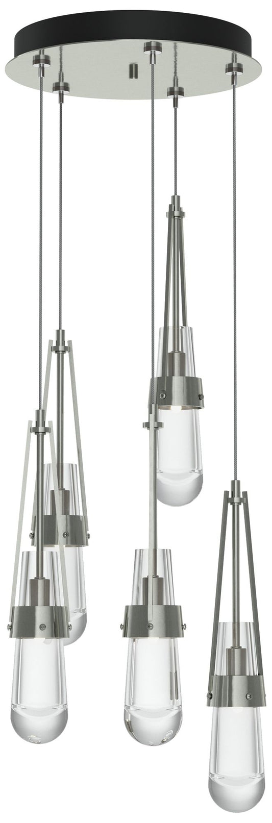 Link 13" Wide 5-Light Sterling Standard Pendant With Clear Glass Shade