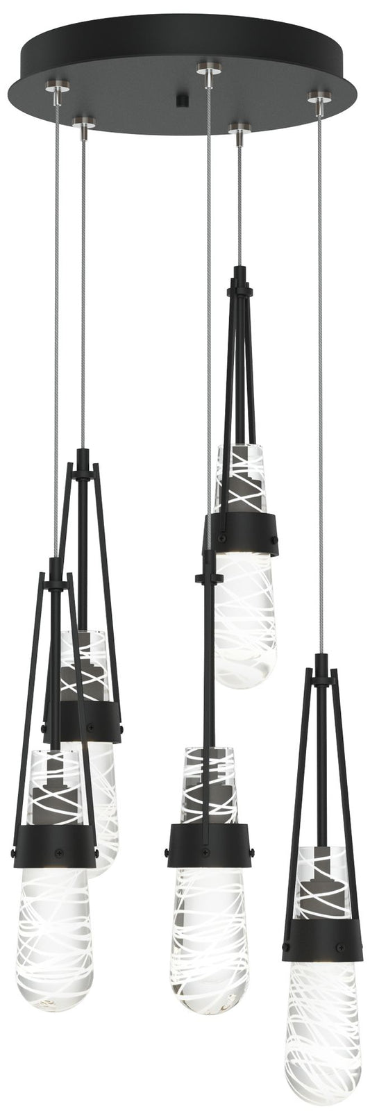 Link 13"W 5-Light Black Standard Pendant w/ Clear White Threaded Shade