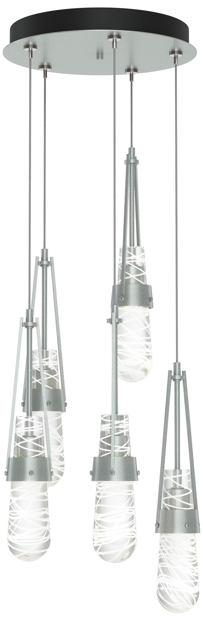 Link 13"W 5-Light Platinum Standard Pendant w/ Clear White Threaded Sh