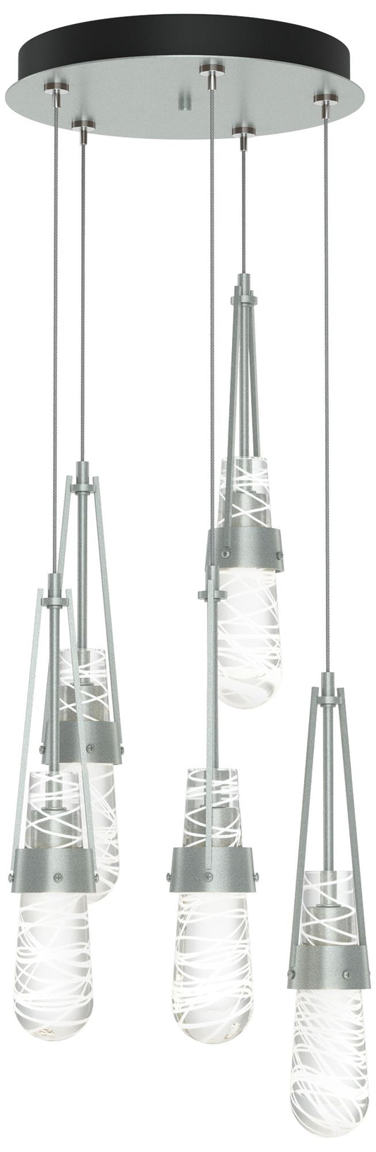 Link 13"W 5-Light Platinum Standard Pendant w/ Clear White Threaded Sh