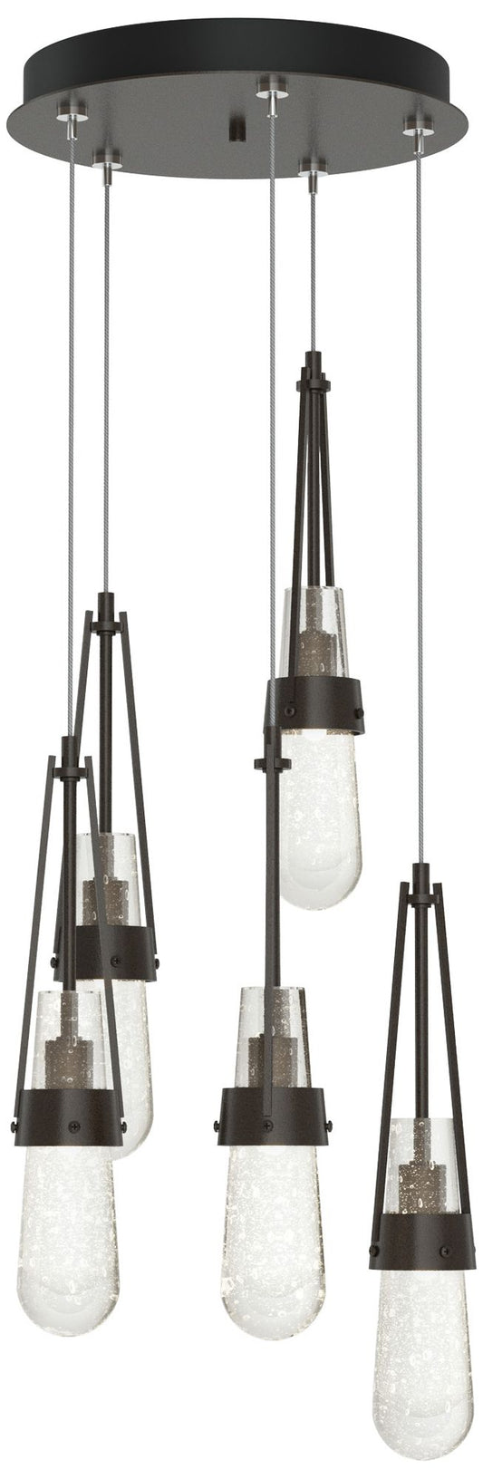 Link 13"W 5-Light Rubbed Bronze Long Pendant w/ Clear Bubble Glass Sha