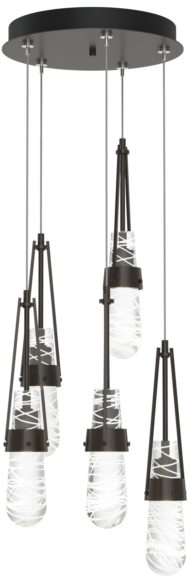 Link 13"W 5-Light Rubbed Bronze Long Pendant w/ Clear White Threaded S