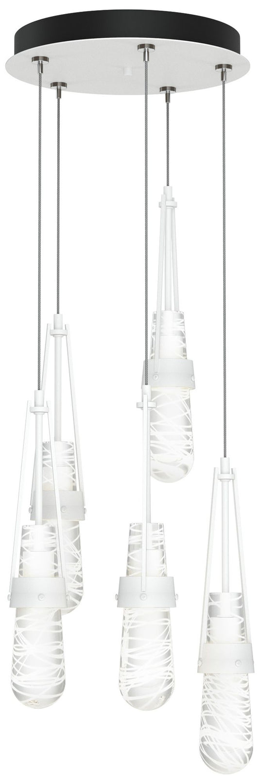 Link 13"W 5-Light White Long Pendant w/ Clear White Threaded Glass Sha