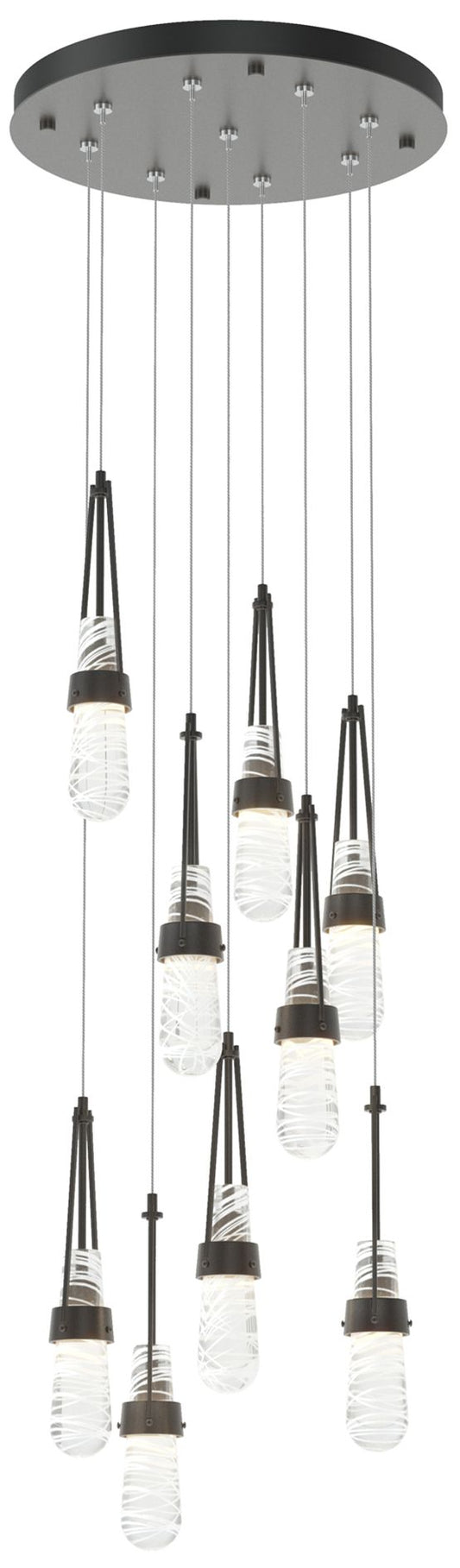 Link 20.5" 9-Light Round Black Long Pendant w/ Clear Glass & White