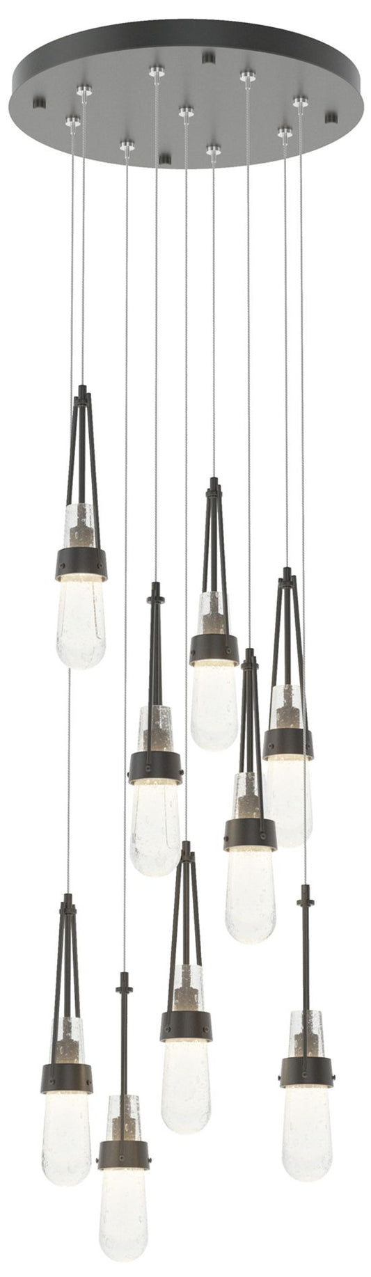 Link 20.5" 9-Light Round Black Long Pendant with Clear Bubble Glass