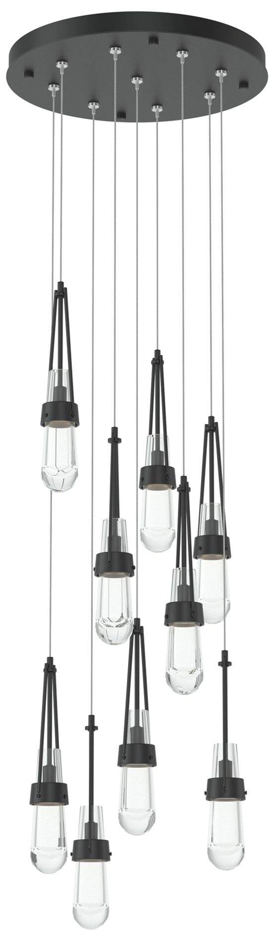 Link 20.5" 9-Light Round Black Long Pendant with Clear Glass