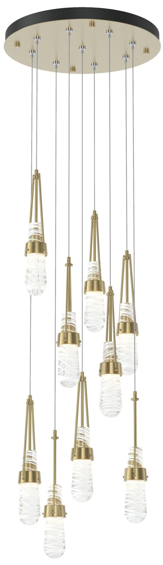 Link 20.5" 9-Light Round Brass Long Pendant with Clear Glass & Whi