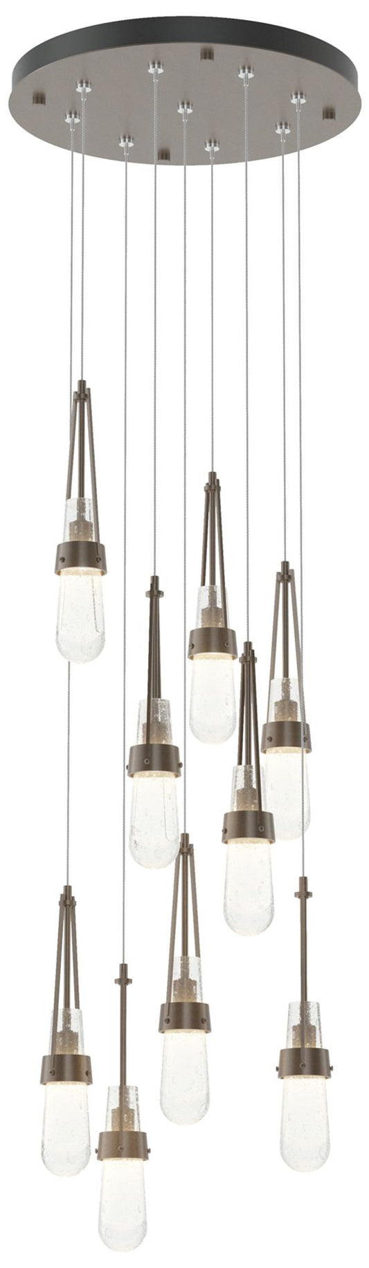 Link 20.5" 9-Light Round Bronze Long Pendant with Clear Bubble Glass