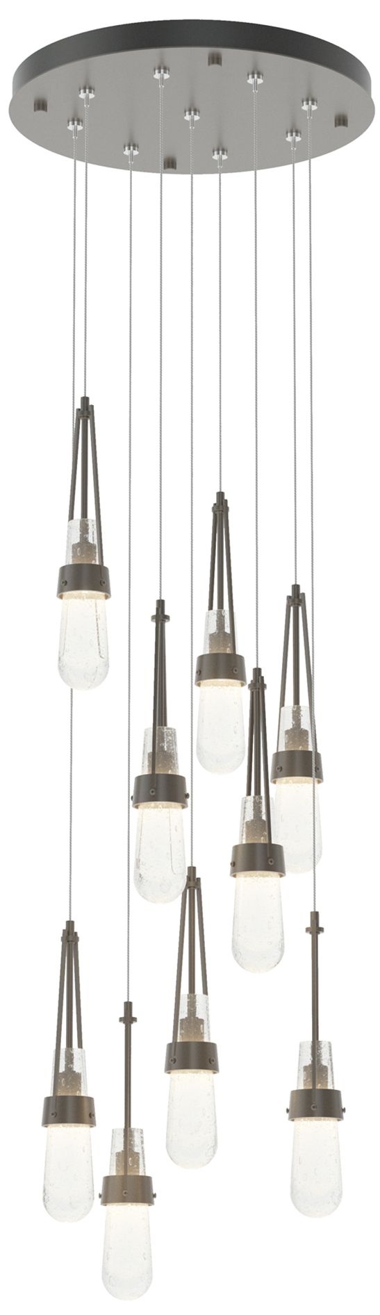 Link 20.5" 9-Light Round Dark Smoke Long Pendant with Clear Bubble Gla