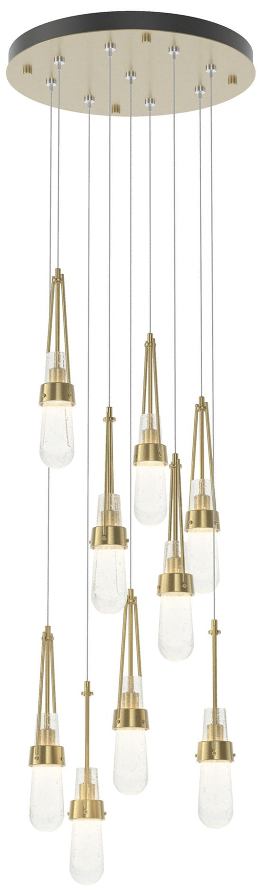 Link 20.5" 9-Light Round Modern Brass Long Pendant with Clear Bubble G