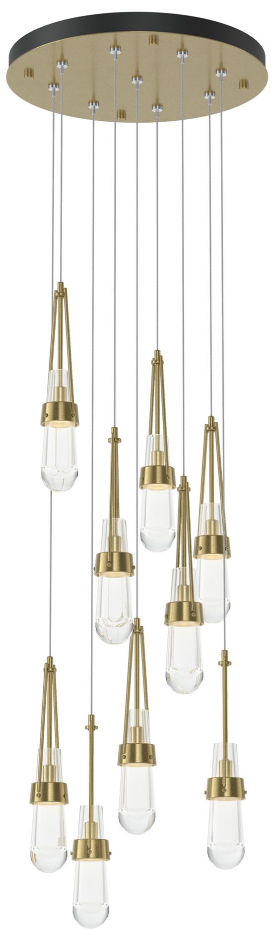 Link 20.5" 9-Light Round Modern Brass Long Pendant with Clear Glass