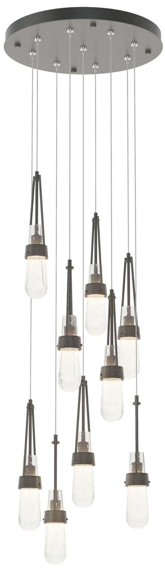 Link 20.5" 9-Light Round Natural Iron Long Pendant with Clear Bubble G