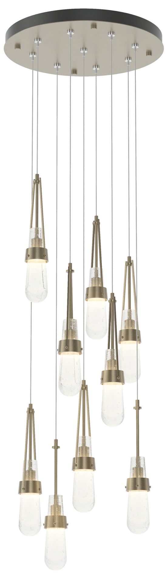 Link 20.5" 9-Light Round Soft Gold Long Pendant with Clear Bubble Glas