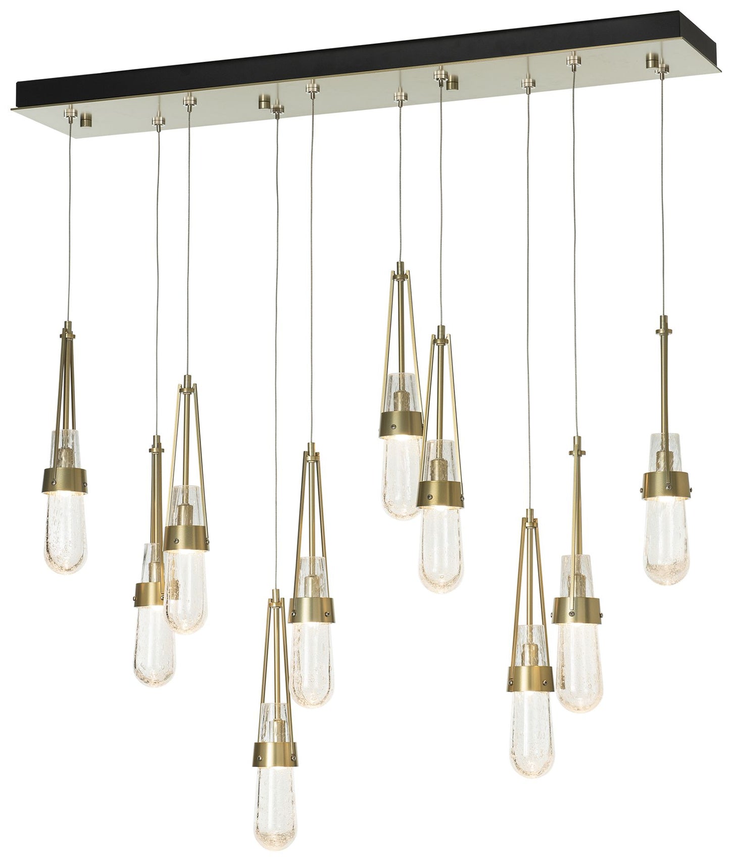 Link 44.5" Rectangular Modern Brass Long Pendant with Clear Bubble Gla