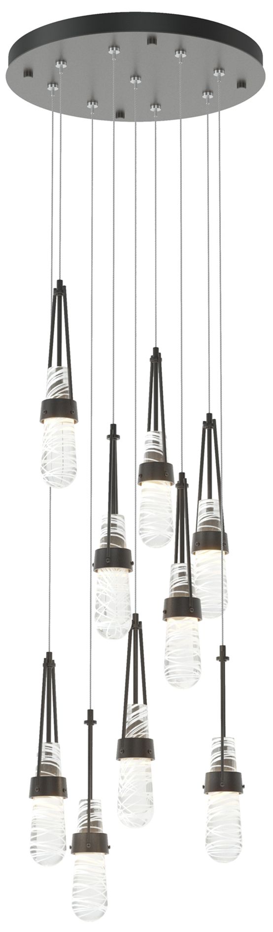 Link 9-Light Blown Round Pendant - Black - Clear - White Threading