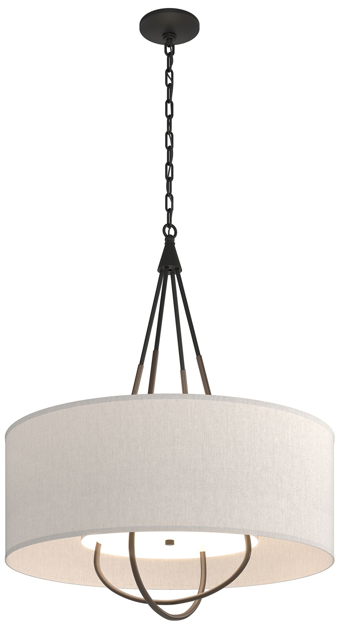 Loop Pendant - Black Finish - Bronze Accents - Flax Shade