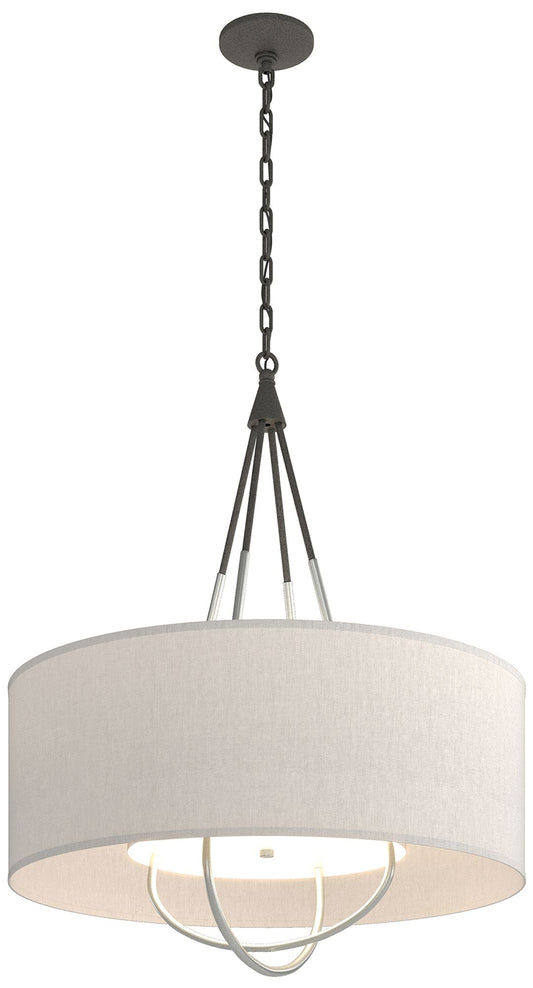 Loop Pendant - Natural Iron Finish - Vintage Platinum Accents - Flax Shade